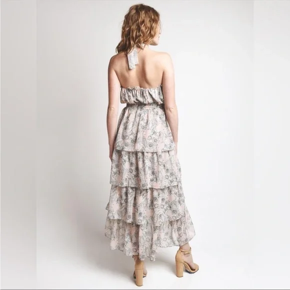 MISA Los Angeles Pink Floral Valeria Halter Midi Dress - Picture 4 of 10